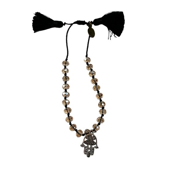 Zacasha Hamsa Hand & Amber Glass Bead Bracelet Hand Knotted Silk Cord Protection - Picture 10 of 10